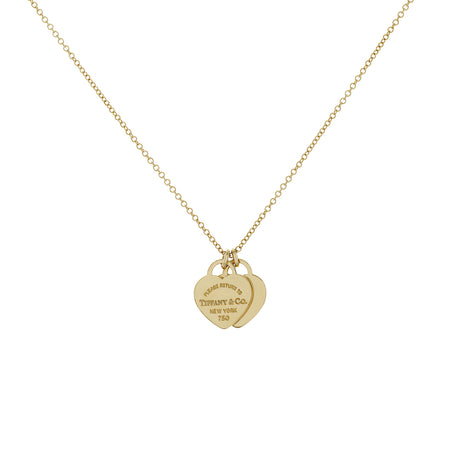 Tiffany & Co. 18K Yellow Gold Mini Double Heart Tag Pendant Designer Jewellery Tiffany and Co