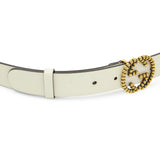 Gucci White Calfskin Studded Interlocking G 30mm Belt Accessories Gucci