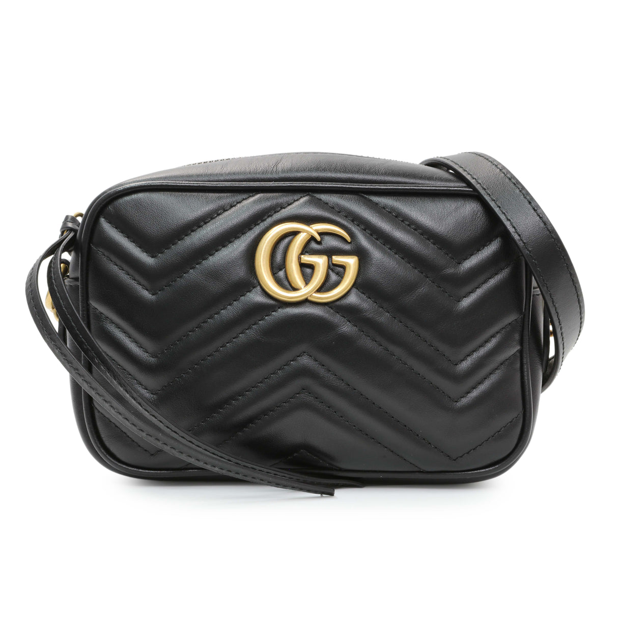 Gucci Black Calfskin Matelasse Mini GG Marmont Chain Shoulder Bag Handbags Gucci