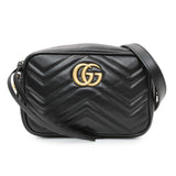 Gucci Black Calfskin Matelasse Mini GG Marmont Chain Shoulder Bag Handbags Gucci
