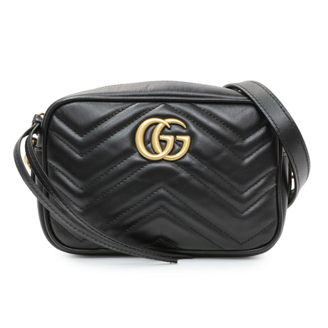 Gucci Black Calfskin Matelasse Mini GG Marmont Chain Shoulder Bag Handbags Gucci