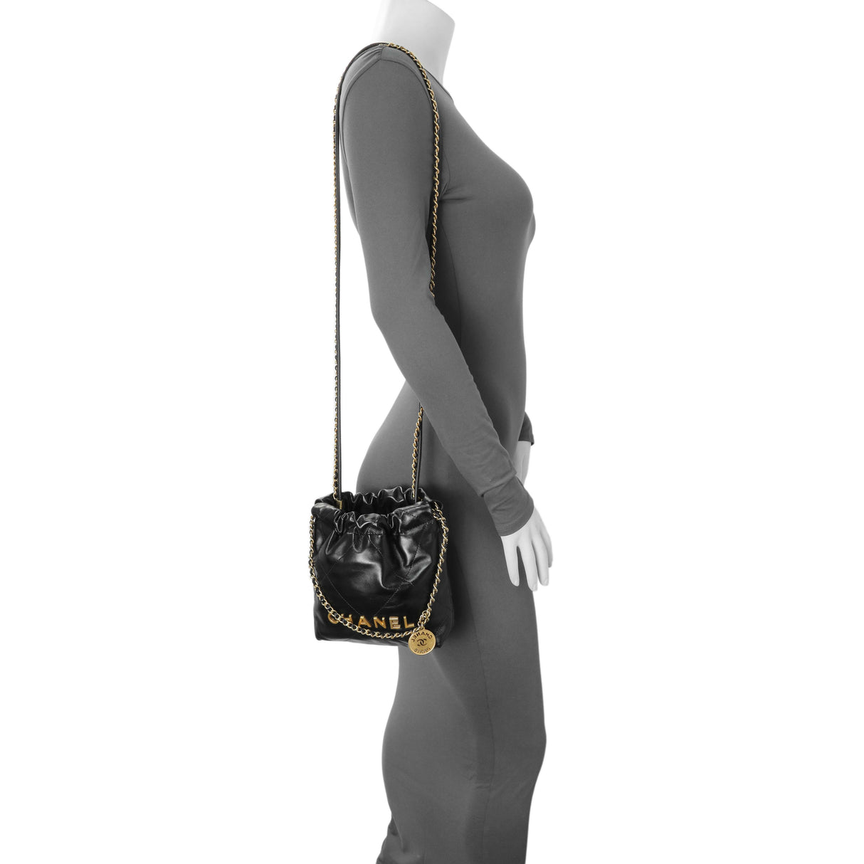 Chanel Black Shiny Calfskin Quilted Mini Chanel 22 Handbags Chanel