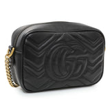 Gucci Black Calfskin Matelasse Mini GG Marmont Chain Shoulder Bag Handbags Gucci