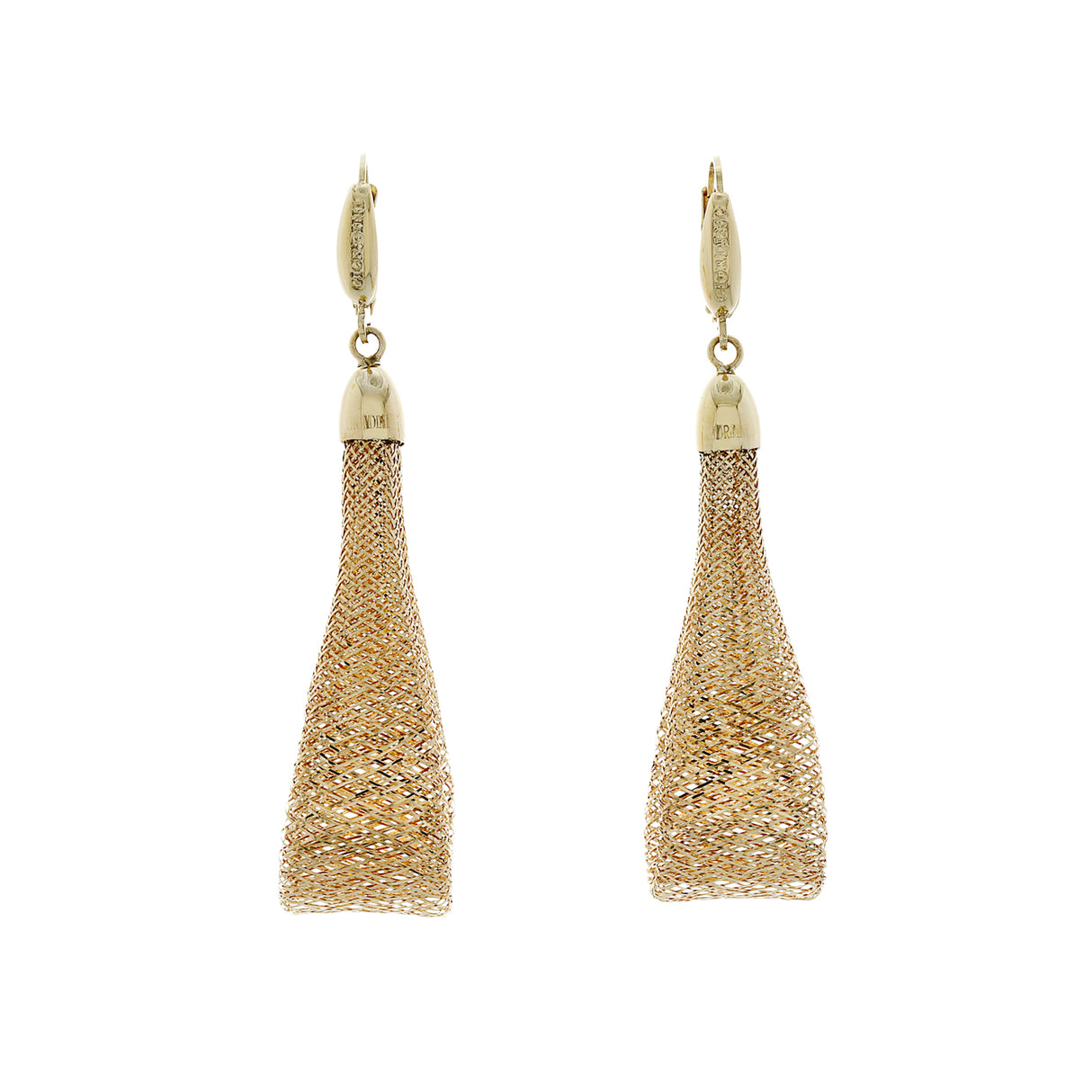 18K Yellow Gold Woven Mesh Drop Earrings Modaselle
