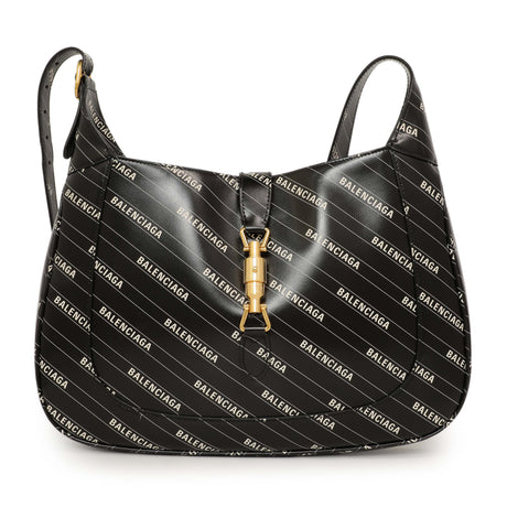 Gucci X Balenciaga Black Calfskin Logo Print Medium Jackie 1961 Hobo