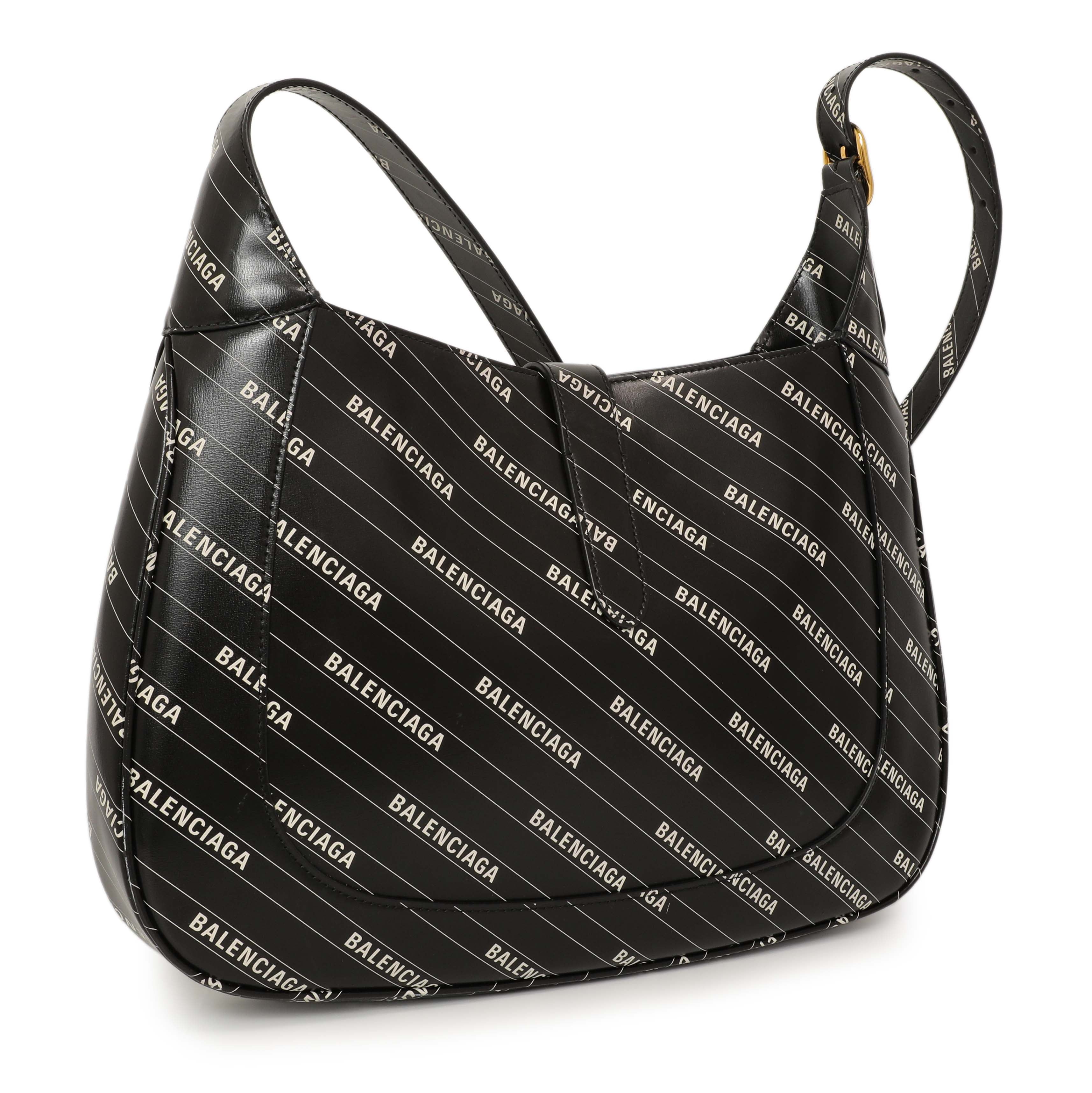 Gucci X Balenciaga Black Calfskin Logo Print Medium Jackie 1961