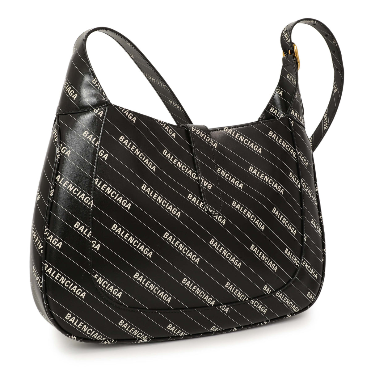 Gucci X Balenciaga Black Calfskin Logo Print Medium Jackie 1961 Hobo