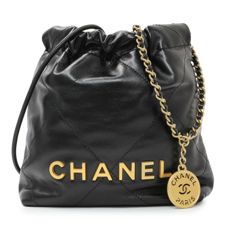 Chanel Black Shiny Calfskin Quilted Mini Chanel 22 Handbags Chanel