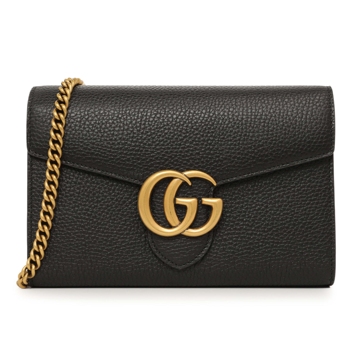 Gucci Black Calfskin GG Marmont Chain Wallet