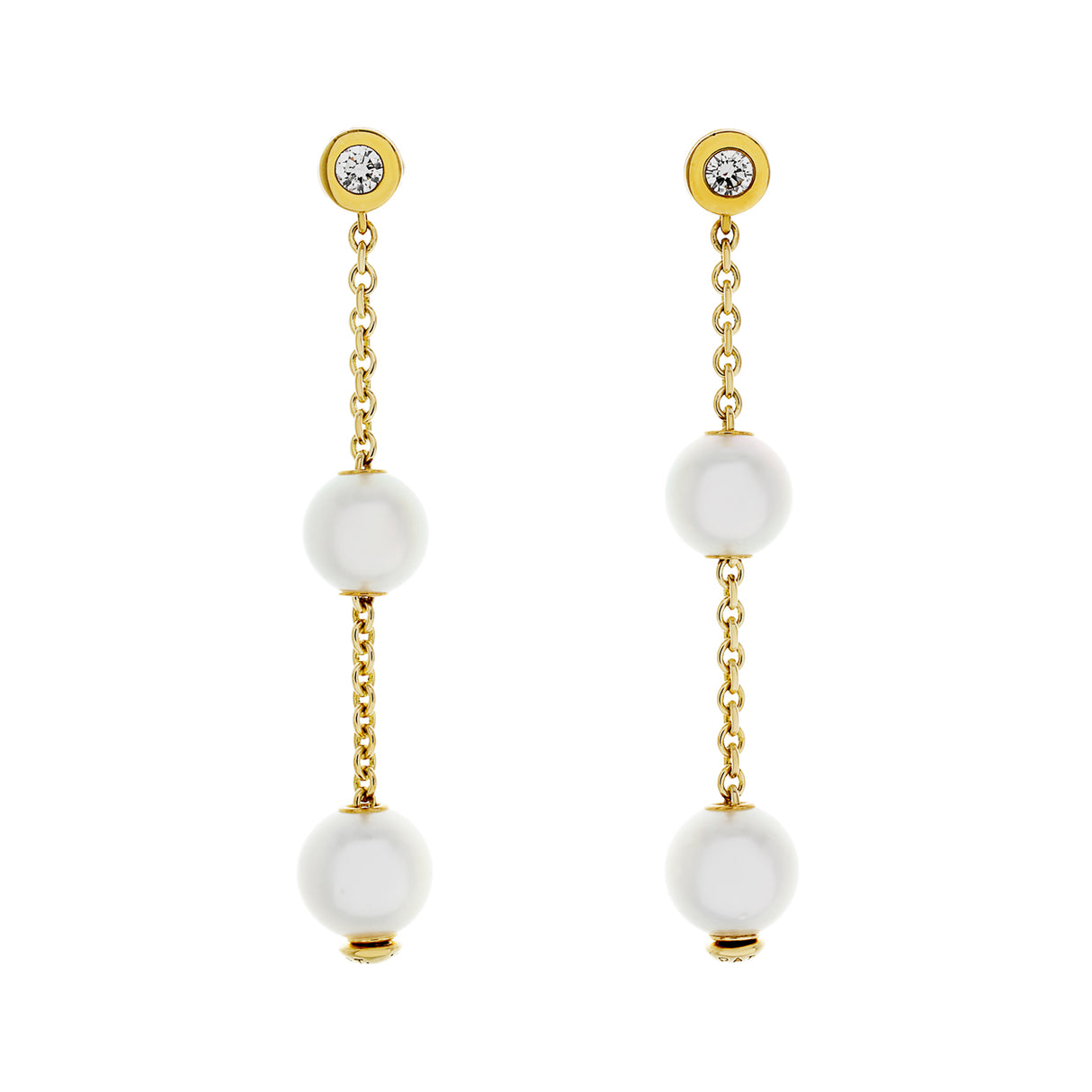 Mikimoto 18K Yellow Gold Diamond Pearls in Motion Earrings Designer Jewellery Mikimoto