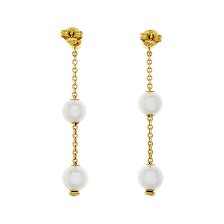 Mikimoto 18K Yellow Gold Diamond Pearls in Motion Earrings Designer Jewellery Mikimoto