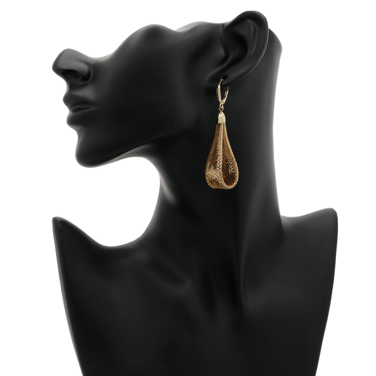 18K Yellow Gold Woven Mesh Drop Earrings Modaselle