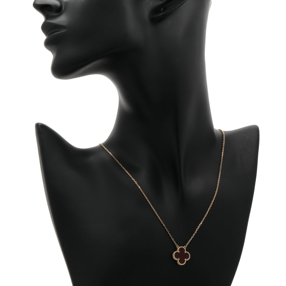 Van Cleef & Arpels 18K Yellow Gold Carnelian Vintage Alhambra Pendant Necklace Designer Jewellery Van Cleef and Arpels