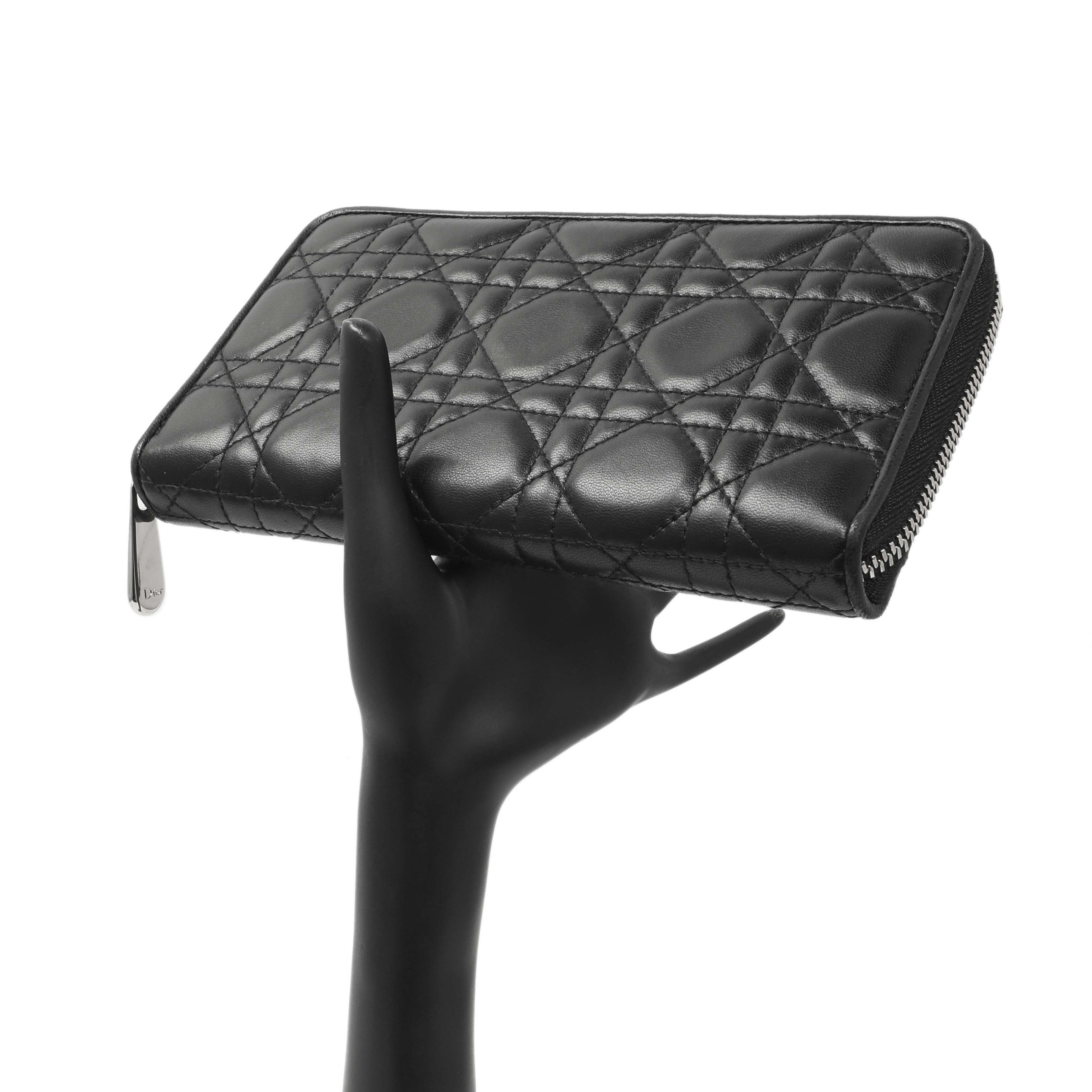 Christian Dior Black Lambskin Cannage Lady Dior Zip Wallet – Modaselle