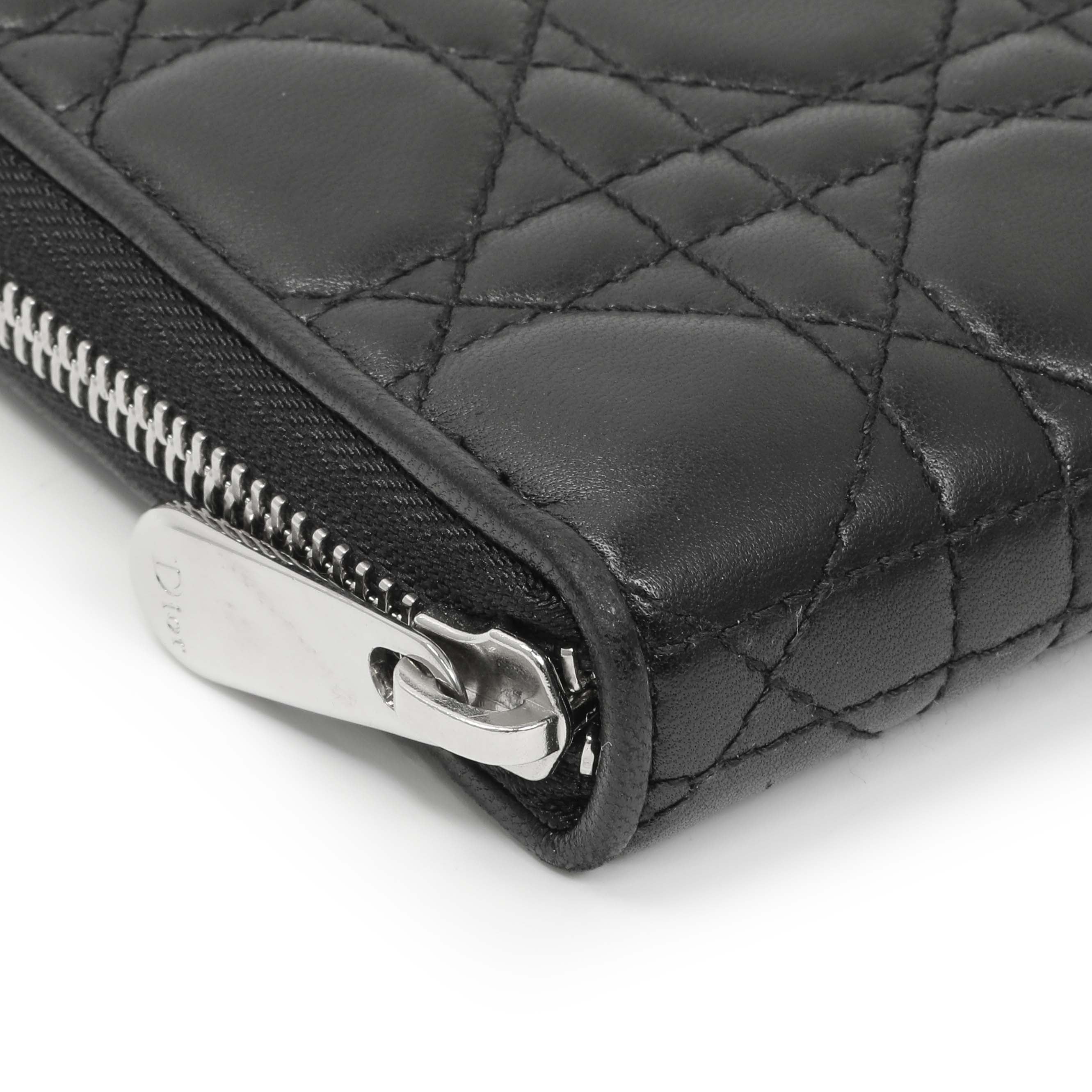 Christian Dior Black Lambskin Cannage Lady Dior Zip Wallet – Modaselle