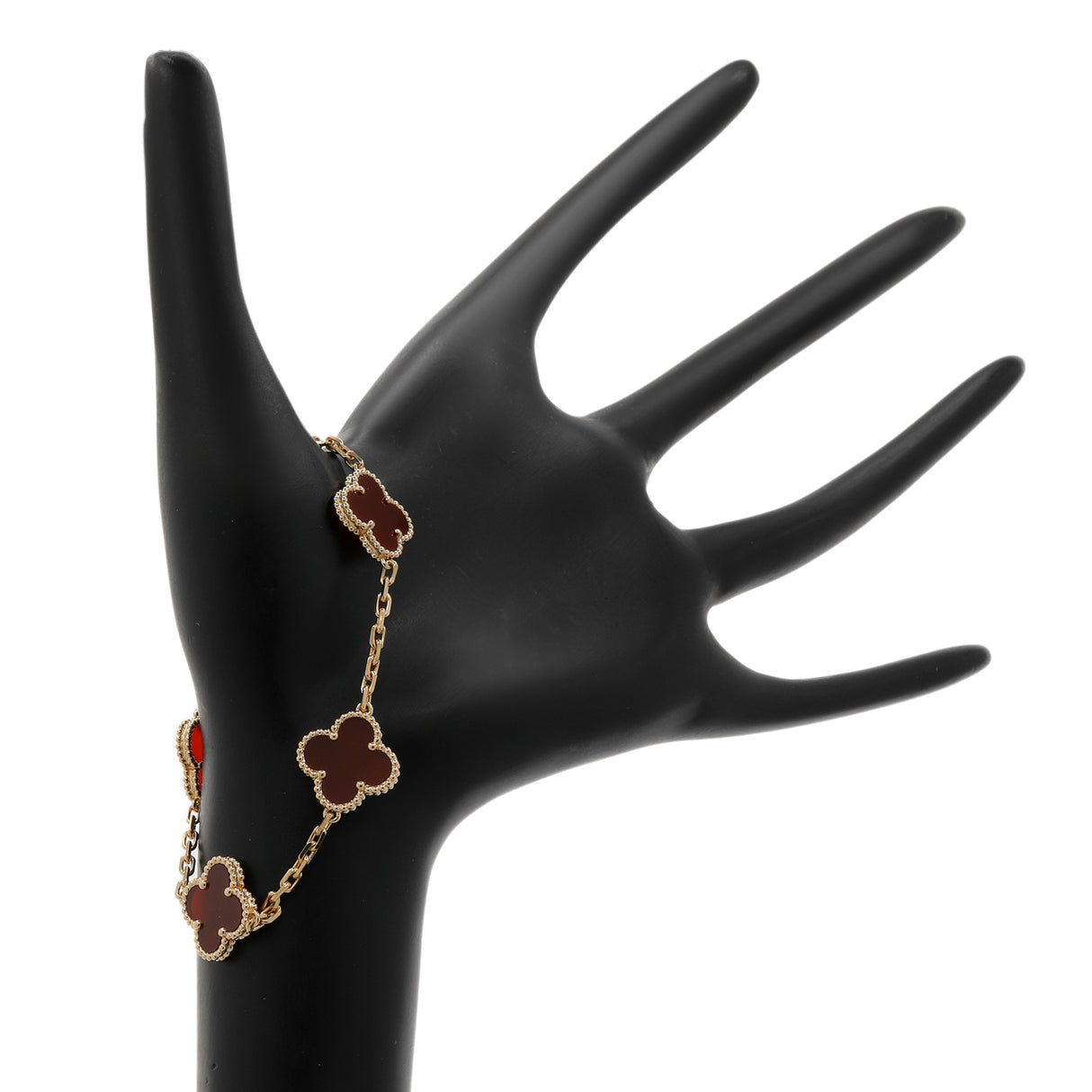 Van Cleef & Arpels 18K Yellow Gold Carnelian 5 Motifs Vintage Alhambra Bracelet Designer Jewellery Van Cleef and Arpels