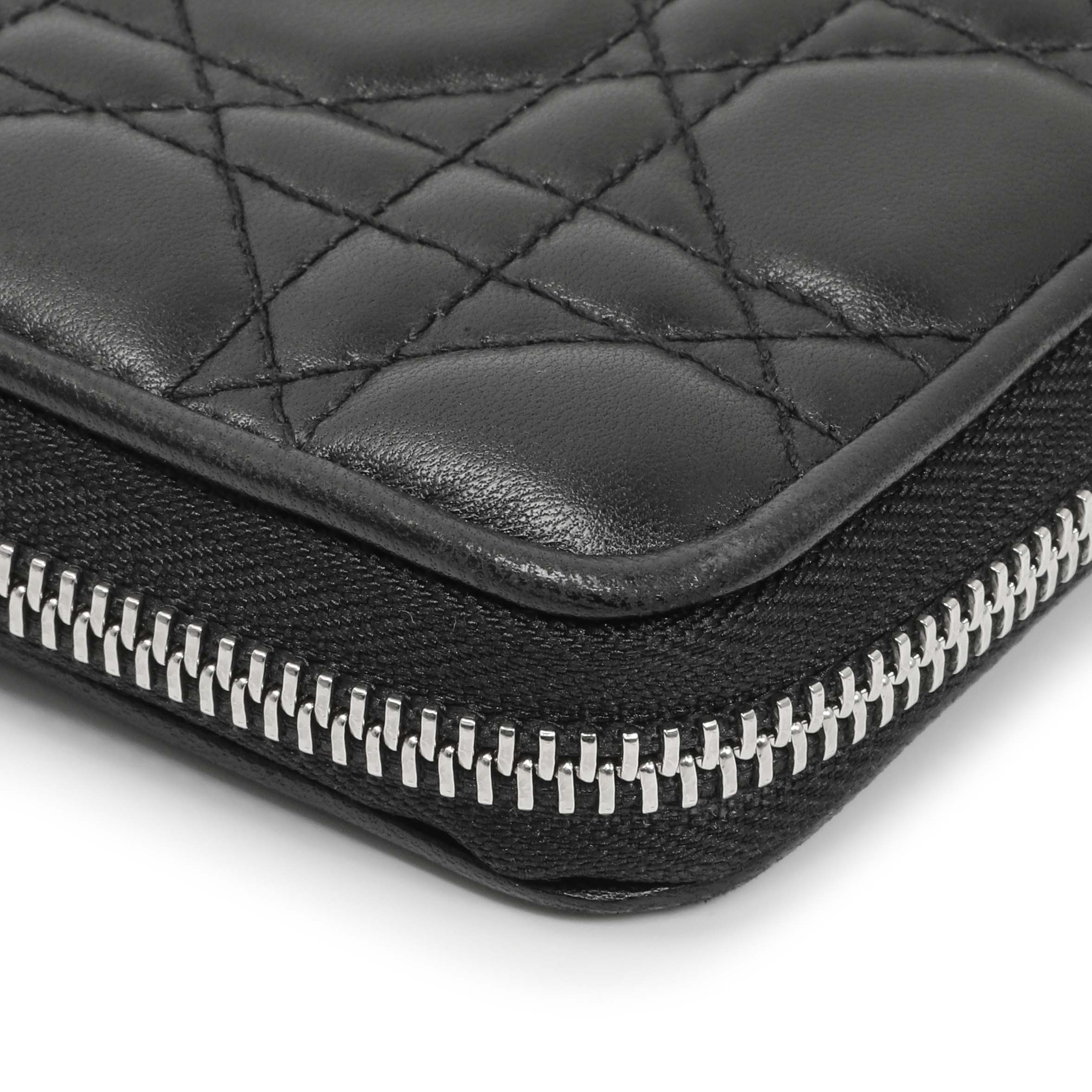 Christian Dior Black Lambskin Cannage Lady Dior Zip Wallet – Modaselle