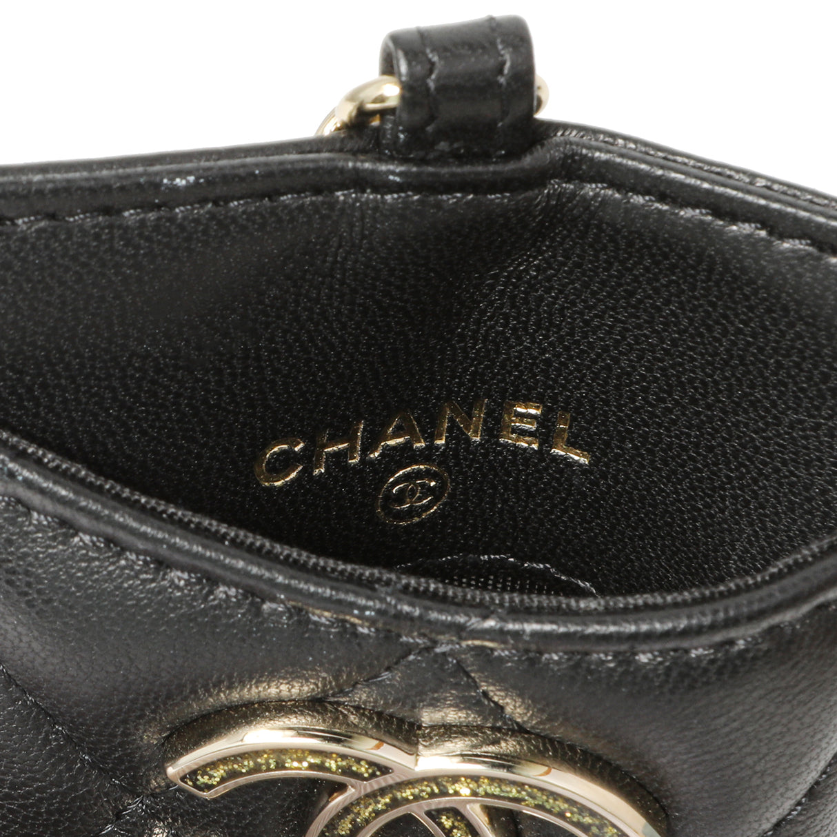 Chanel Black Quilted Lambskin Card Holder on Chain