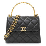 Chanel Black Lambskin Enamel Quilted Top Handle Flap Handbags Chanel
