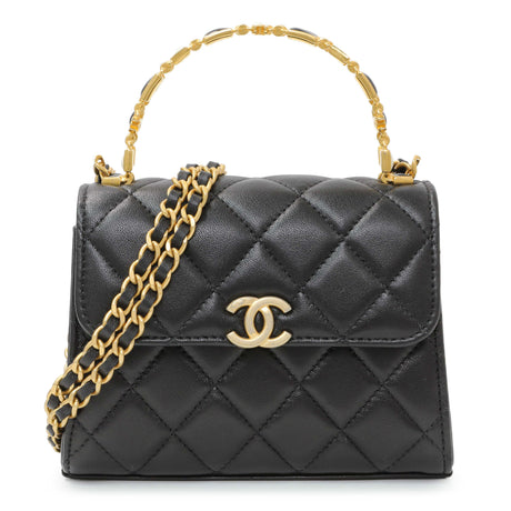 Chanel Black Lambskin Enamel Quilted Top Handle Flap Handbags Chanel