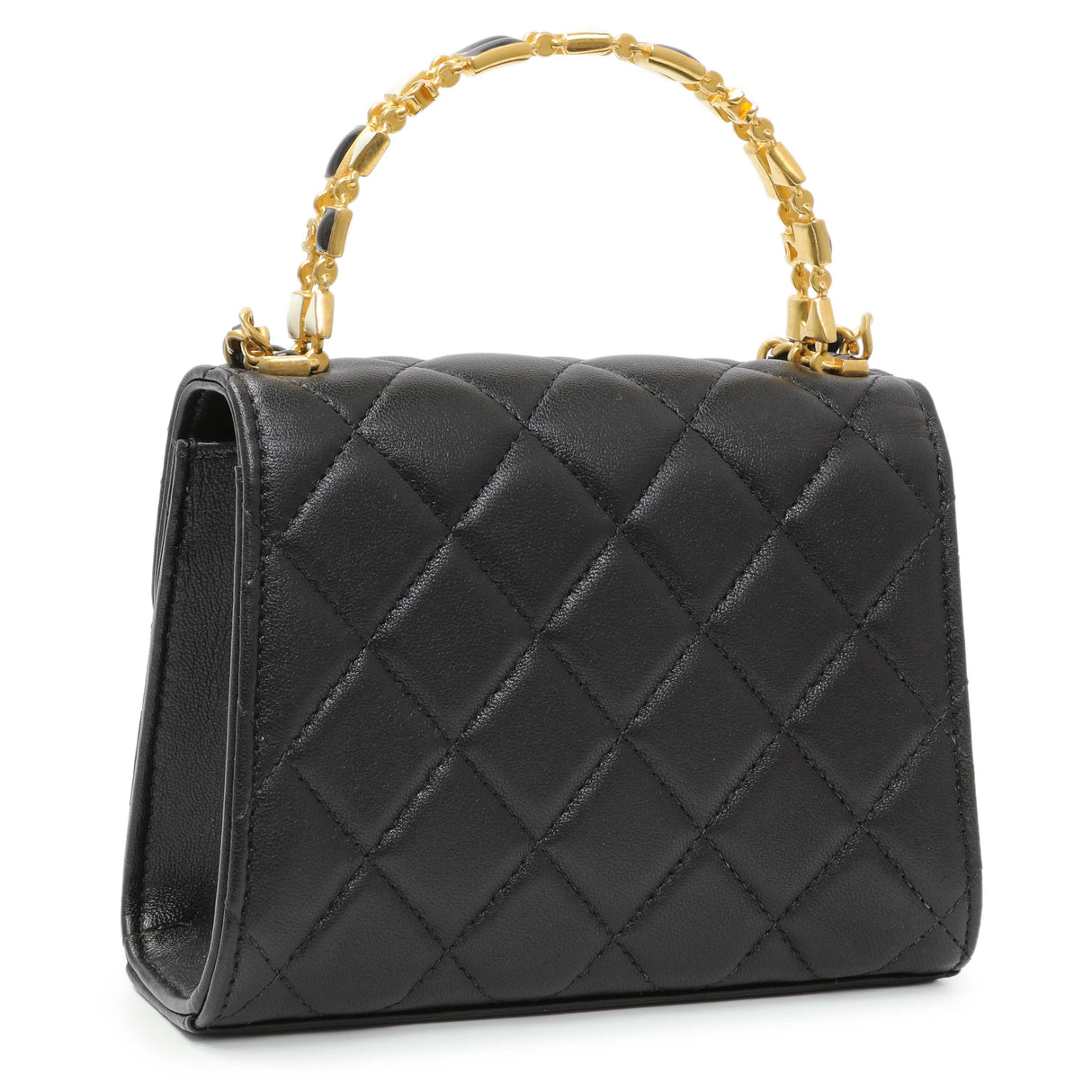 Chanel Black Lambskin Enamel Quilted Top Handle Flap Handbags Chanel
