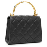 Chanel Black Lambskin Enamel Quilted Top Handle Flap Handbags Chanel