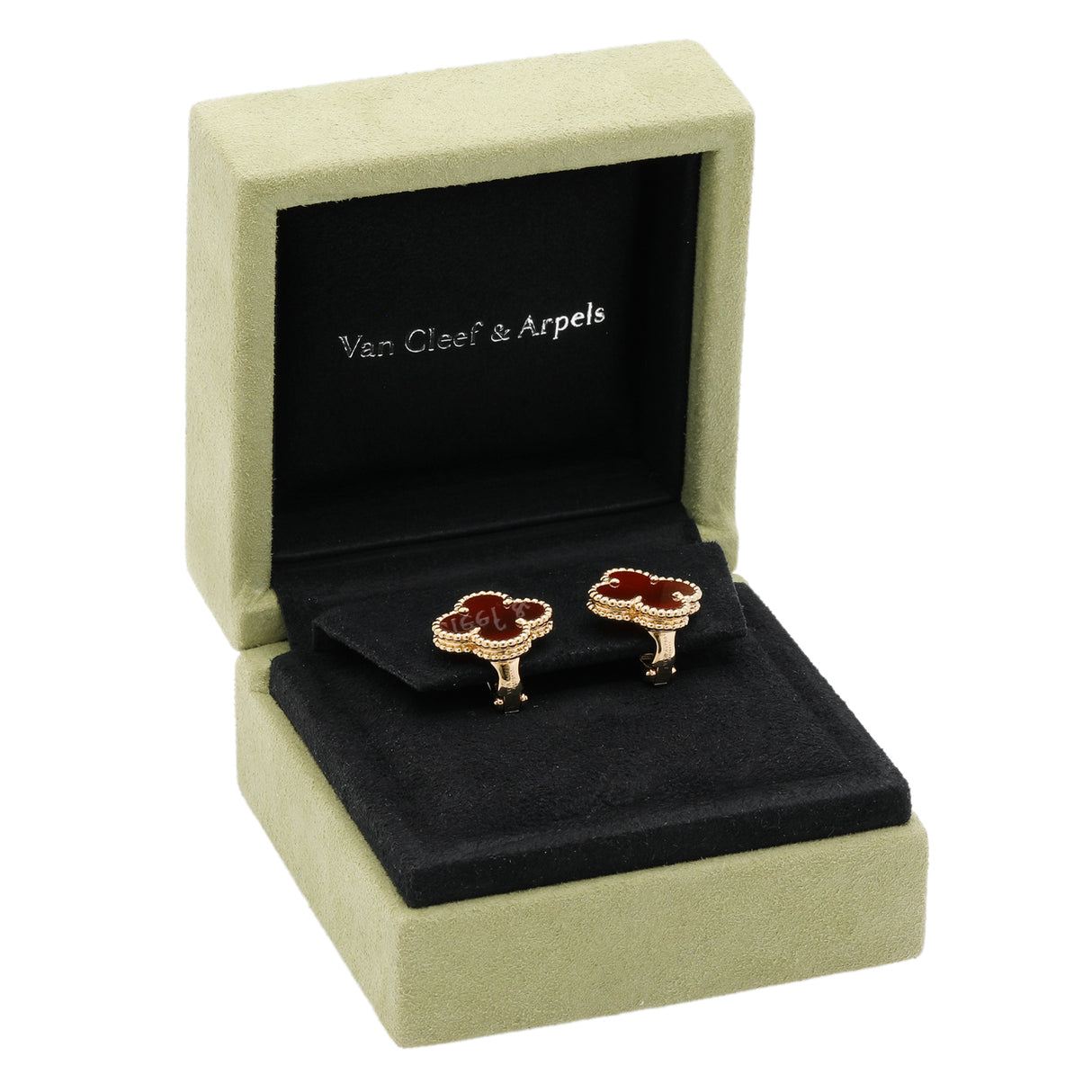 Van Cleef & Arpels 18K Yellow Gold Carnelian Vintage Alhambra Earrings Designer Jewellery Van Cleef and Arpels