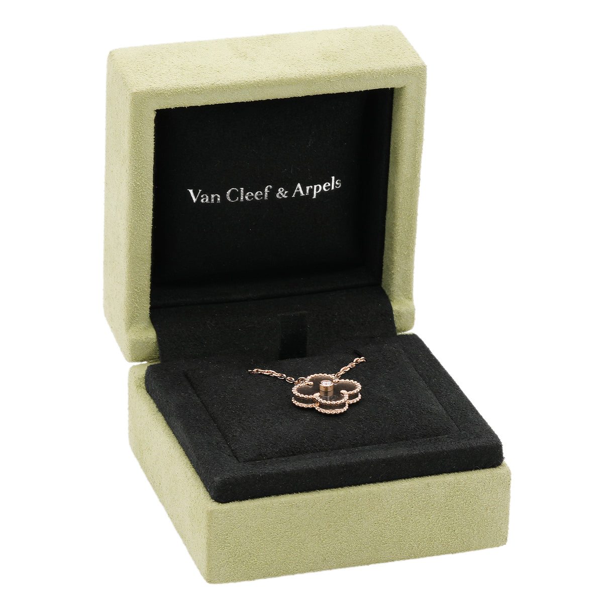 Van Cleef & Arpels 18K Rose Gold Diamond Obsidian Vintage Alhambra Pendant Necklace Designer Jewellery Van Cleef and Arpels