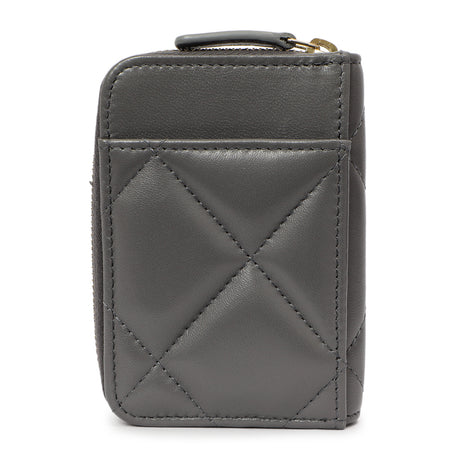 Chanel Grey Quilted Lambskin 19 Vertical Zip Card Holder Wallet