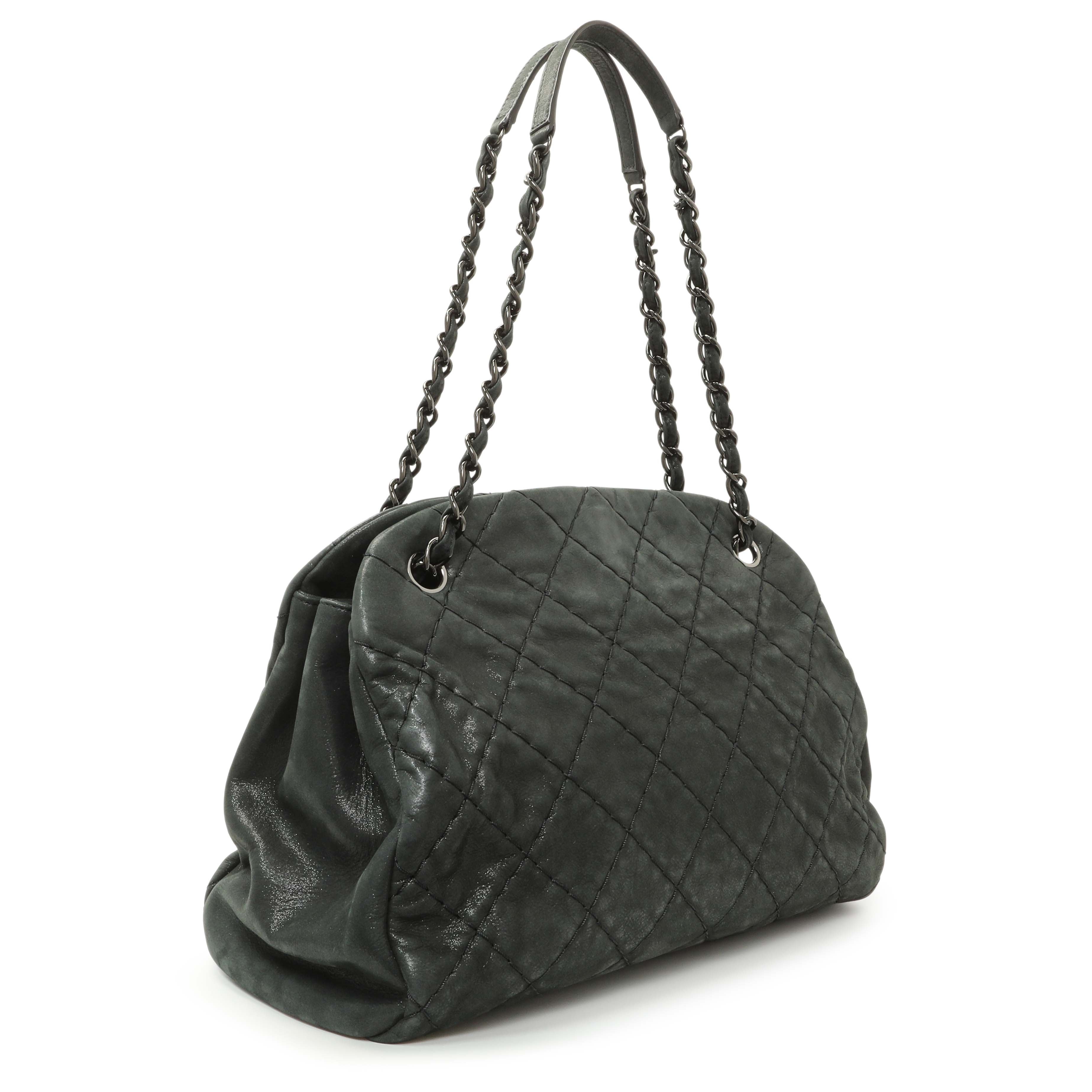 Chanel Black Iridescent Calfskin Quilted Large Just Mademoiselle