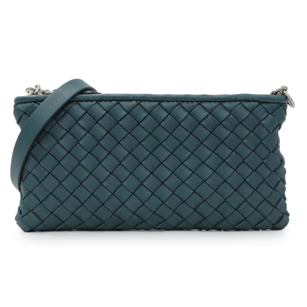 Bottega Veneta Teal Intrecciato Nappa Mini Pouch with Strap Handbags Bottega Veneta