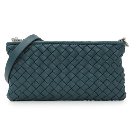 Bottega Veneta Teal Intrecciato Nappa Mini Pouch with Strap Handbags Bottega Veneta