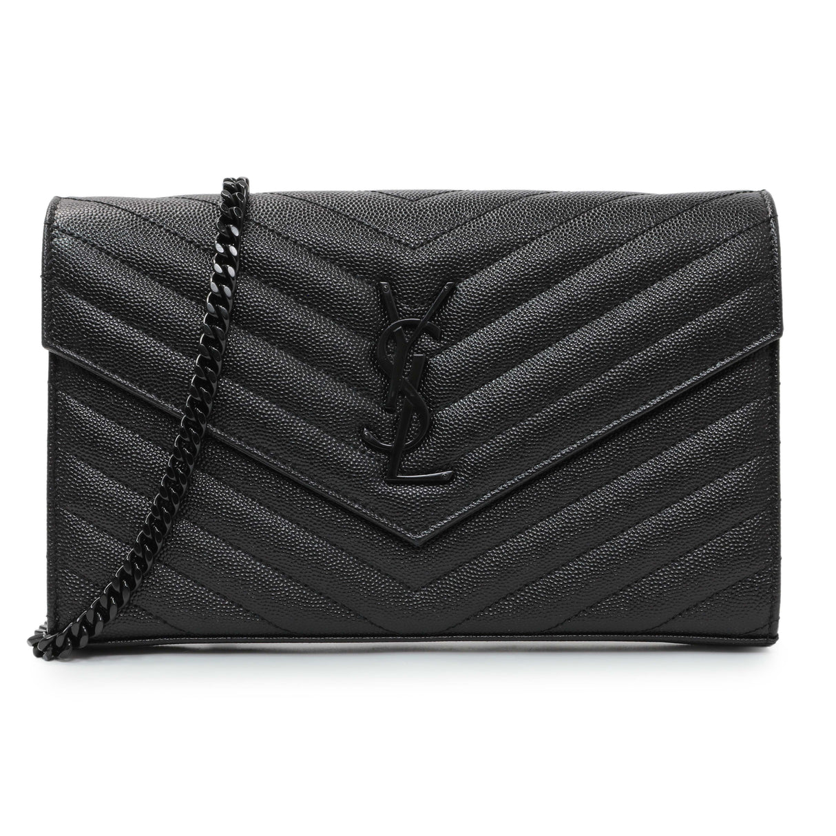 -6 items Fri Aug 28 ⬆️- Saint Laurent Black Grain De Poudre Matelasse Chevron Monogram Monochrome Chain Wallet Handbags Saint Laurent
