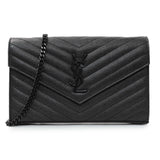-6 items Fri Aug 28 ⬆️- Saint Laurent Black Grain De Poudre Matelasse Chevron Monogram Monochrome Chain Wallet Handbags Saint Laurent