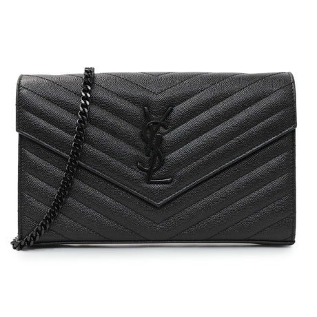 Saint Laurent Black Grain De Poudre Matelasse Chevron Monogram Monochrome Chain Wallet Handbags Saint Laurent