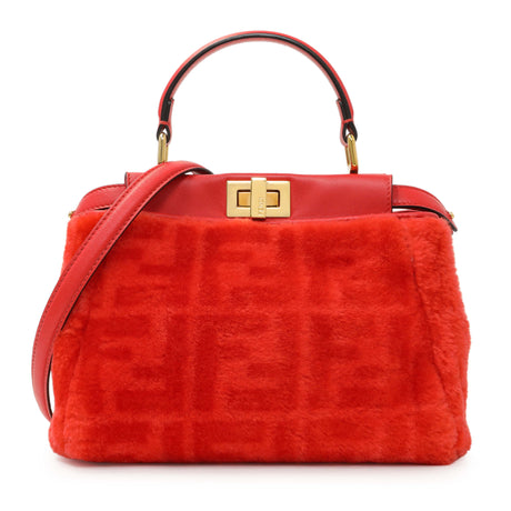 Fendi Orange Shearling FF Mini Peekaboo Iconic Satchel Handbags Fendi