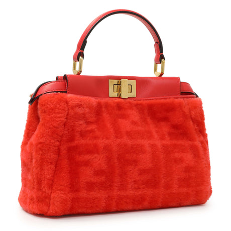Fendi Orange Shearling FF Mini Peekaboo Iconic Satchel Handbags Fendi