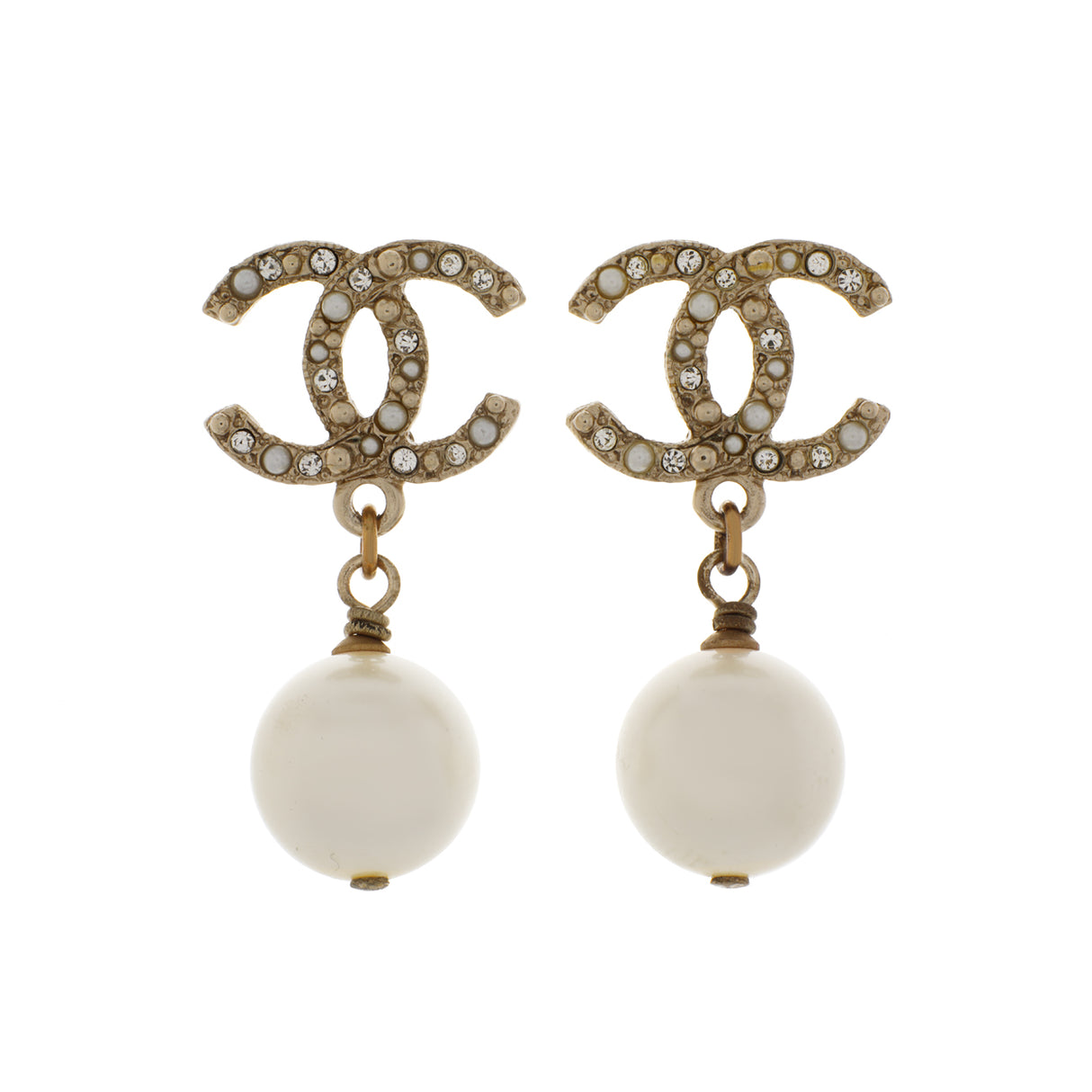 Chanel Pearl Crystal CC Earrings