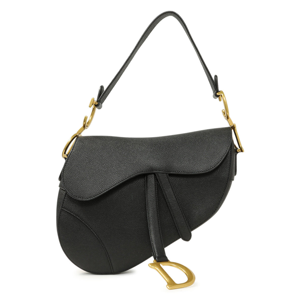 Christian Dior Black Grained Calfskin Saddle Bag