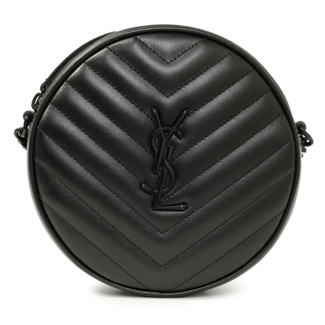 Saint Laurent Black Calfskin Matelasse Chevron Round Vinyle Camera Bag