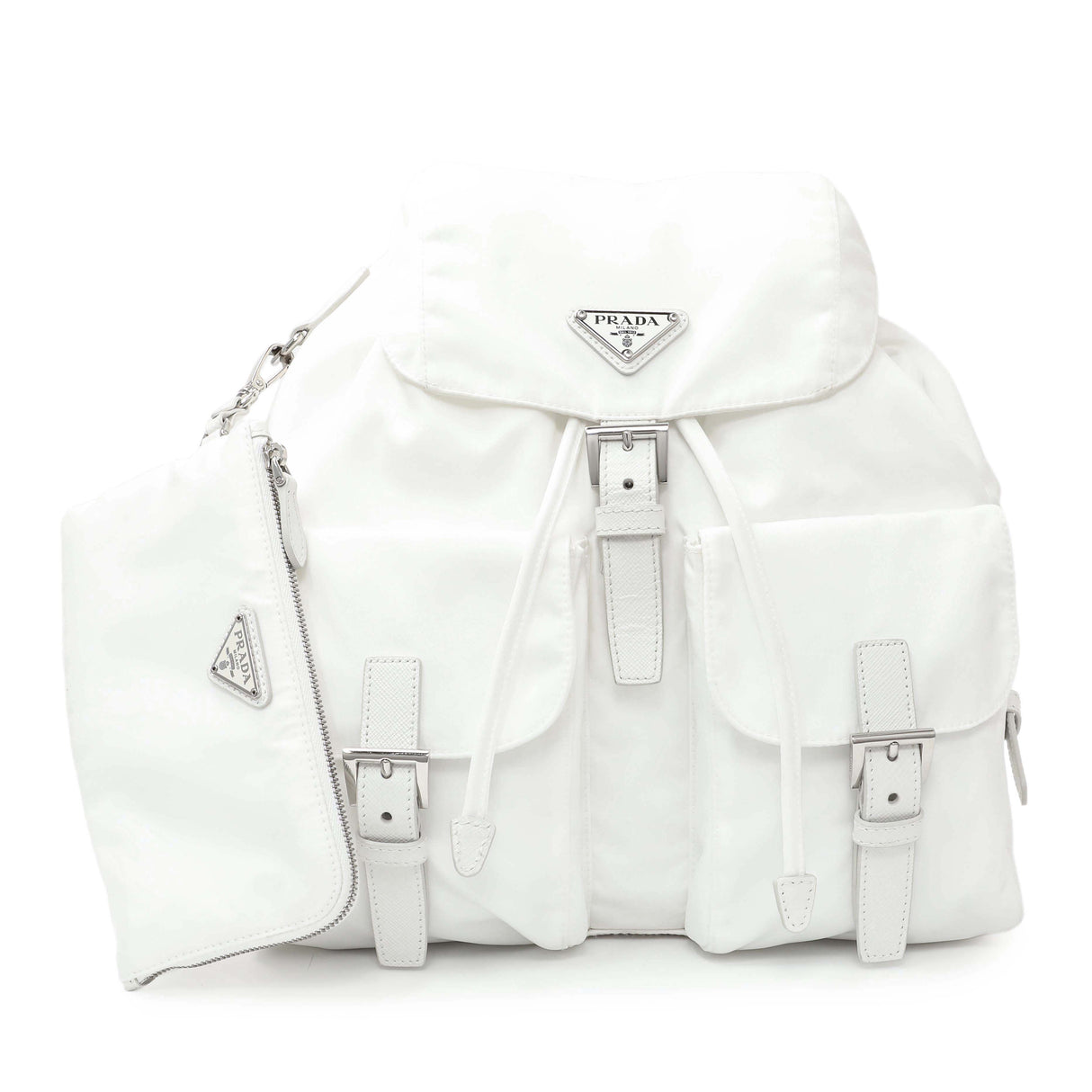 Prada White Re-Nylon Saffiano Medium Backpack with Pouch Handbags Prada