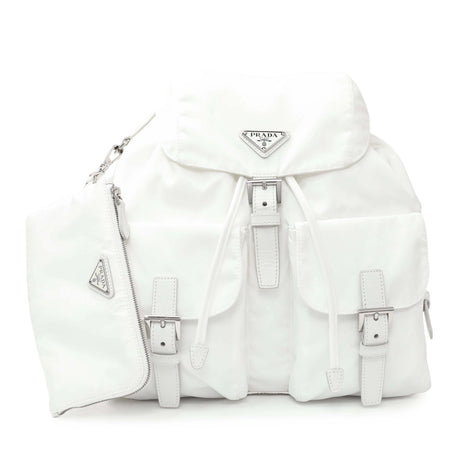 Prada White Re-Nylon Saffiano Medium Backpack with Pouch Handbags Prada