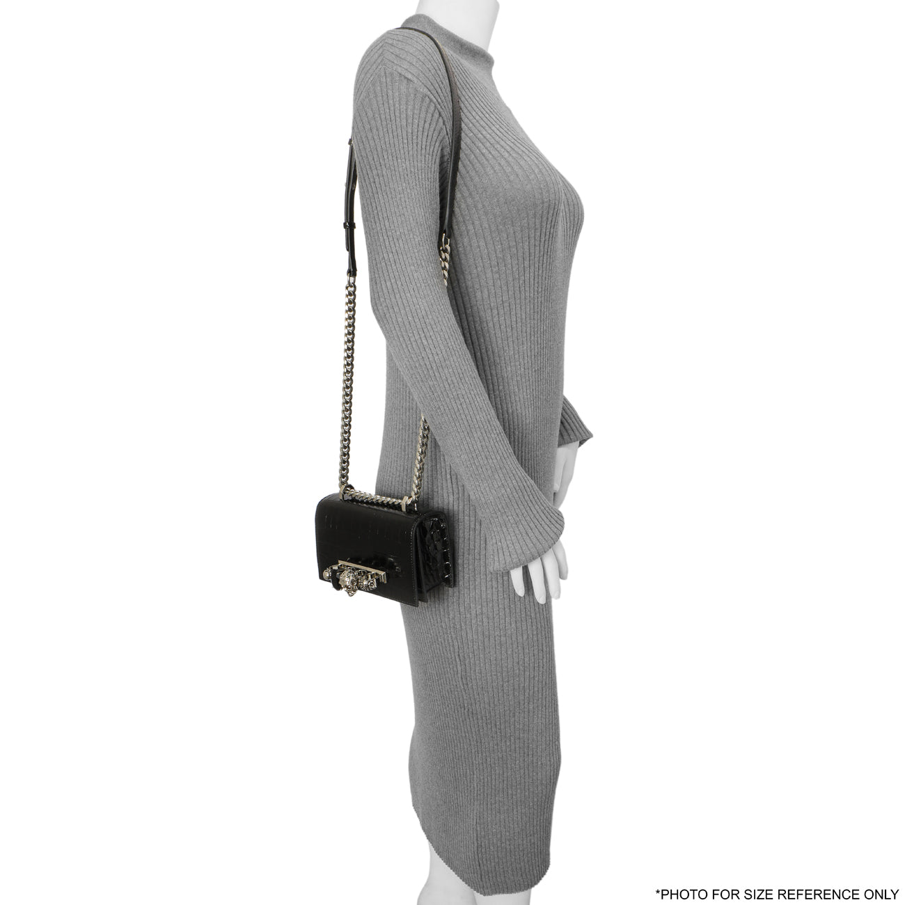 Alexander McQueen Black Shiny Crocodile Embossed Calfskin