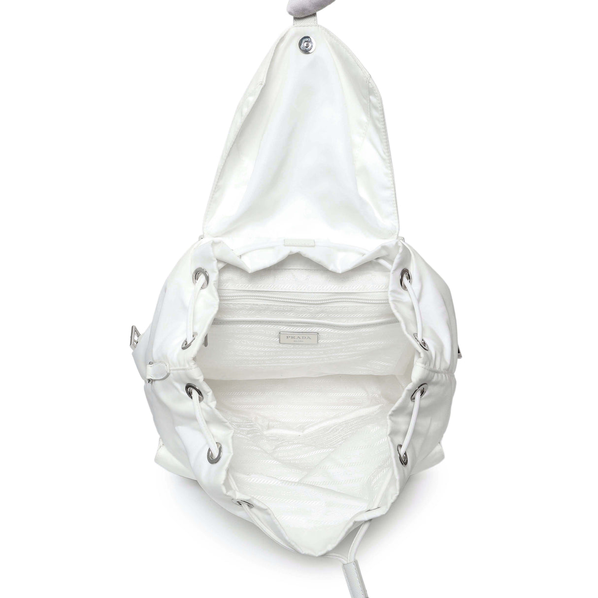 Prada White Re-Nylon Saffiano Medium Backpack with Pouch Handbags Prada