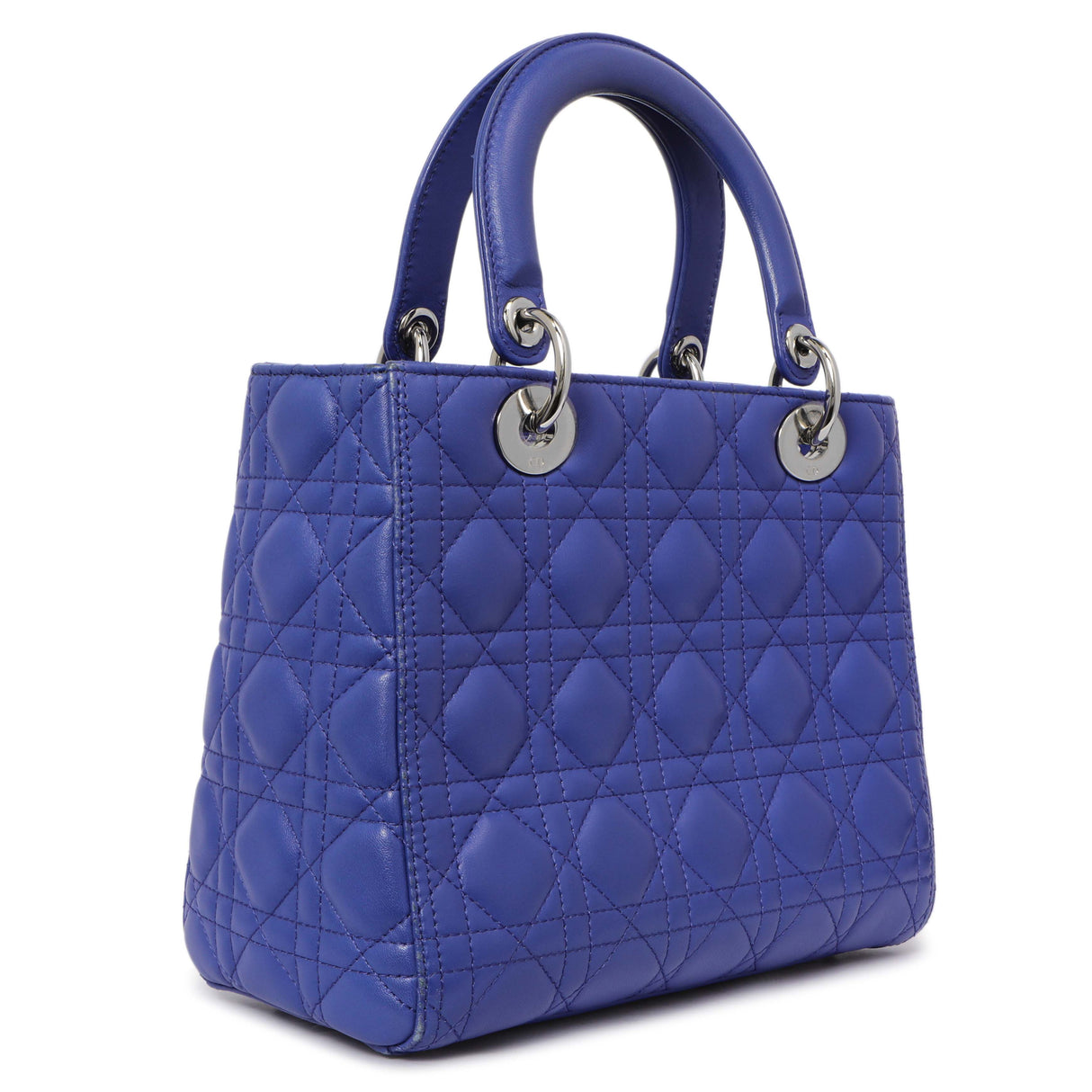 Christian Dior Blue Lambskin Cannage Medium Lady Dior