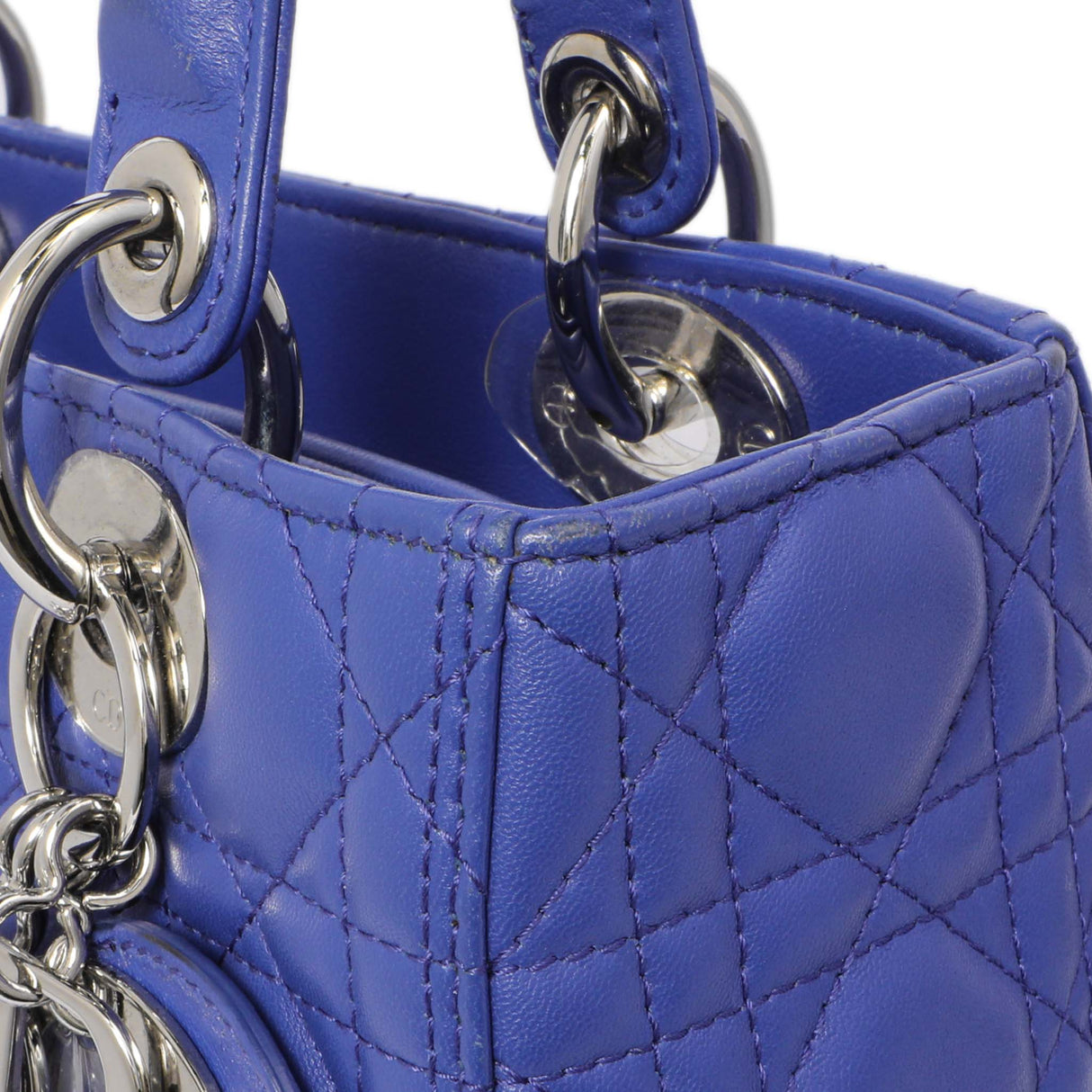 Christian Dior Blue Lambskin Cannage Medium Lady Dior