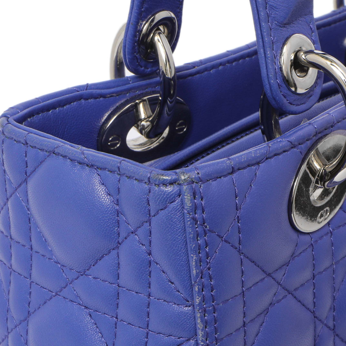 Christian Dior Blue Lambskin Cannage Medium Lady Dior