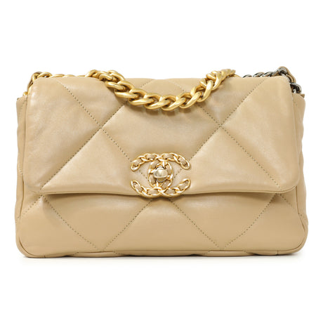 Chanel Beige Quilted Lambskin Medium 19 Flap