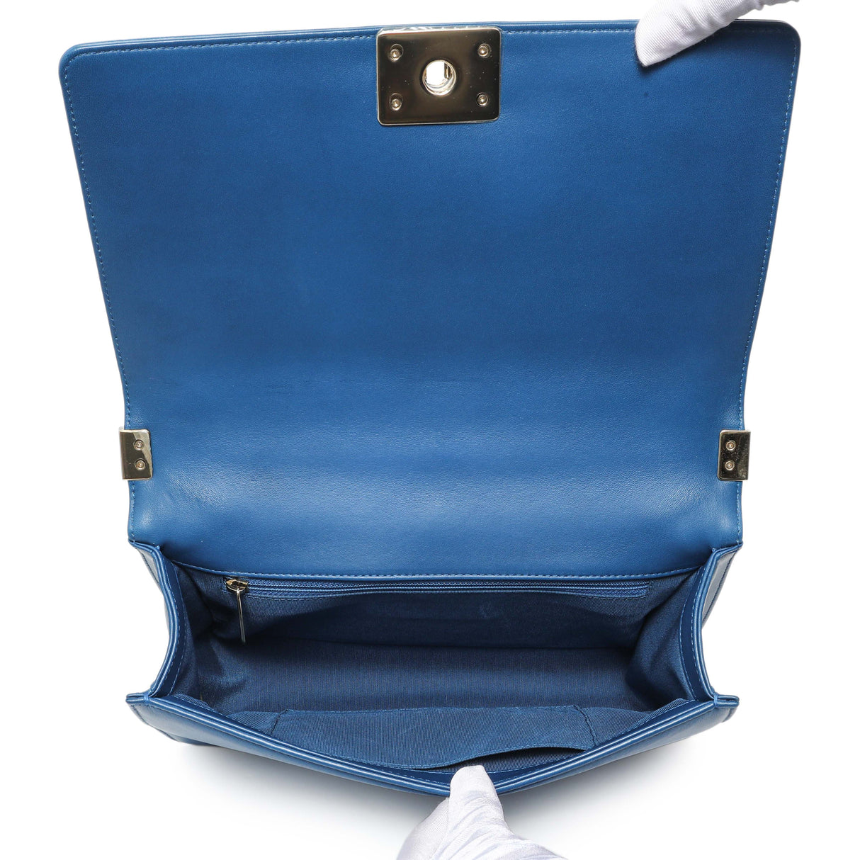 Chanel Blue Lambskin Chevron Quilted New Medium Boy Flap Handbags Chanel