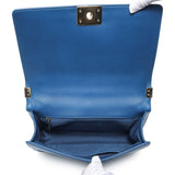Chanel Blue Lambskin Chevron Quilted New Medium Boy Flap Handbags Chanel